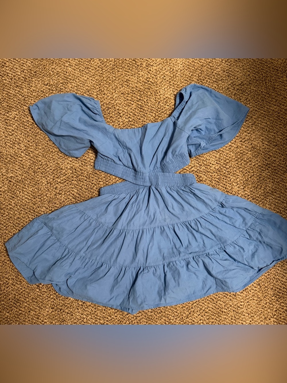 Sky Blue Tiered Mini Dress with Puff Sleeves